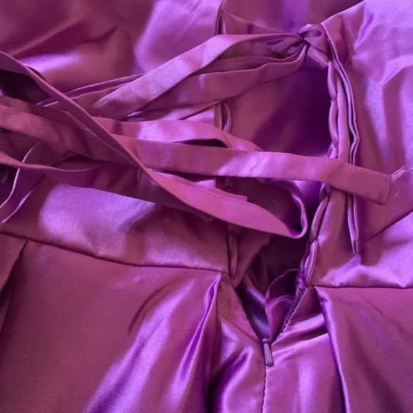 Purple Satin Tea Length A Line Pleated Formal Wedding Party Dress Pockets 22w - Picture 6 of 9